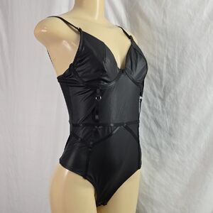 Spirit Black Faux Leather Bodysuit